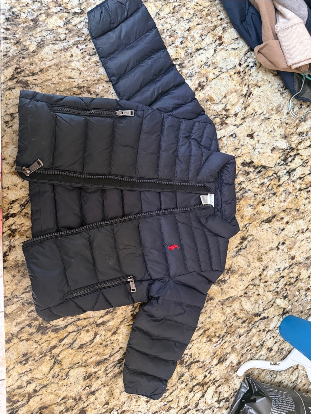 Ralph Lauren Navy Quilted Puffer Jacket with Red Pony